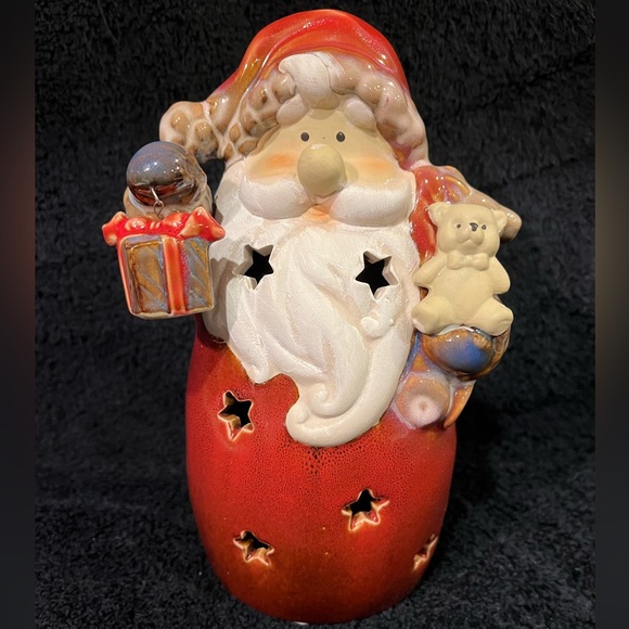 Ceramic Santa Claus w/Teddy BearTealite Candle Holder - Picture 1 of 5